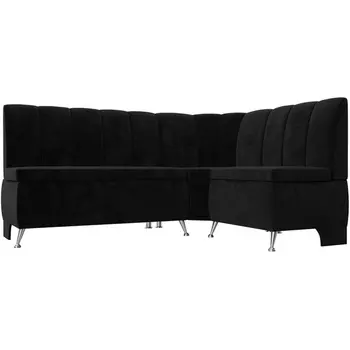 Кухонный угловой диван Кантри правый (велюр черный) Лига Диванов 106845