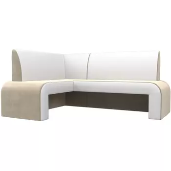 Кухонный угловой диван Кармен левый (основа микровельвет бежевый, компаньон экокожа белая) Лига Диванов 28503L