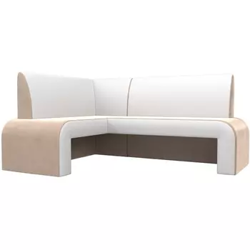 Кухонный угловой диван Кармен левый (основа велюр бежевый, компаньон экокожа белая) Лига Диванов 107018L