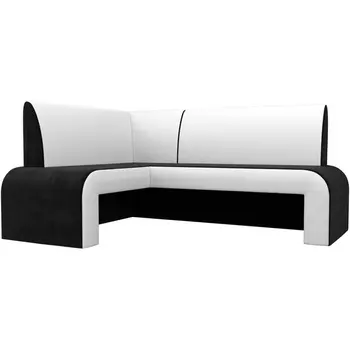 Кухонный угловой диван Кармен левый (основа велюр черный, компаньон экокожа белая) Лига Диванов 107020L