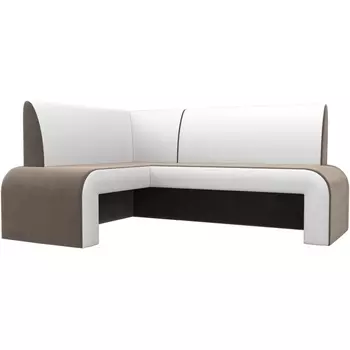 Кухонный угловой диван Кармен левый (основа велюр коричневый, компаньон экокожа белая) Лига Диванов 107015L