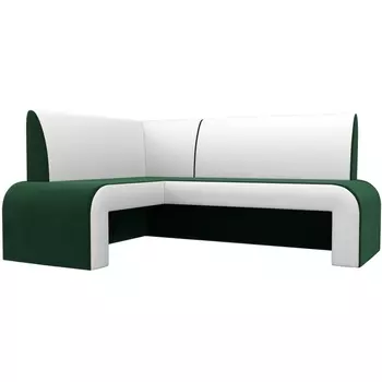 Кухонный угловой диван Кармен левый (основа велюр зеленый, компаньон экокожа белая) Лига Диванов 107017L