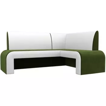 Кухонный угловой диван Кармен правый (основа микровельвет зеленый, компаньон экокожа белая) Лига Диванов 107007