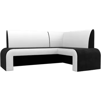 Кухонный угловой диван Кармен правый (основа велюр черный, компаньон экокожа белая) Лига Диванов 107020