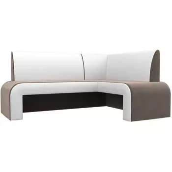 Кухонный угловой диван Кармен правый (основа велюр коричневый, компаньон экокожа белая) Лига Диванов 107015