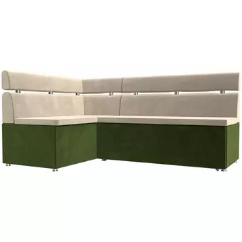 Кухонный угловой диван Классик левый (основа микровельвет бежевый, компаньон микровельвет зеленый) Лига Диванов 106573L