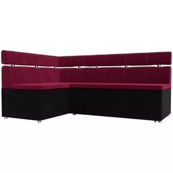 Кухонный угловой диван Классик левый (основа микровельвет бордовый, компаньон микровельвет черный) Лига Диванов 114381L