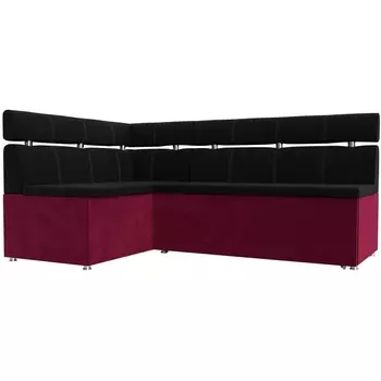 Кухонный угловой диван Классик левый (основа микровельвет черный, компаньон микровельвет бордовый) Лига Диванов 114388L