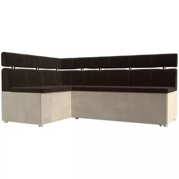 Кухонный угловой диван Классик левый (основа микровельвет коричневый, компаньон микровельвет бежевый) Лига Диванов 28778L