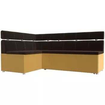 Кухонный угловой диван Классик левый (основа микровельвет коричневый, компаньон микровельвет желтый) Лига Диванов 114384L