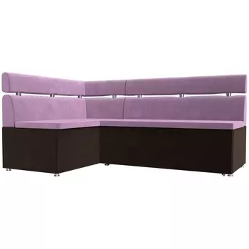 Кухонный угловой диван Классик левый (основа микровельвет сиреневый, компаньон микровельвет коричневый) Лига Диванов 114387L