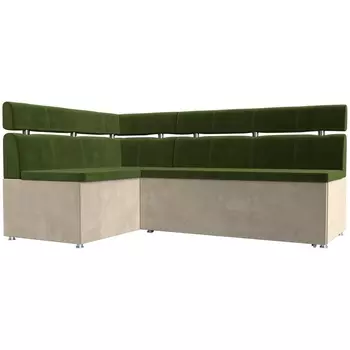 Кухонный угловой диван Классик левый (основа микровельвет зеленый, компаньон микровельвет бежевый) Лига Диванов 106574L