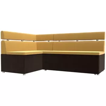 Кухонный угловой диван Классик левый (основа микровельвет желтый, компаньон микровельвет коричневый) Лига Диванов 114382L