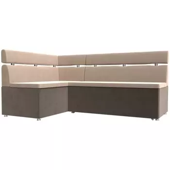 Кухонный угловой диван Классик левый (основа велюр бежевый, компаньон велюр коричневый) Лига Диванов 106587L