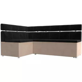 Кухонный угловой диван Классик левый (основа велюр черный, компаньон велюр бежевый) Лига Диванов 106589L