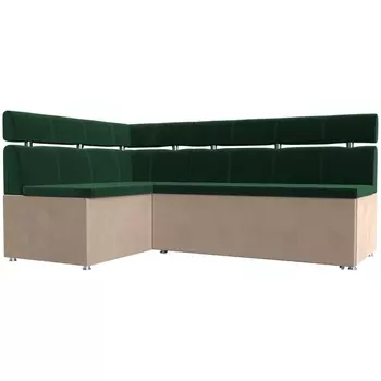 Кухонный угловой диван Классик левый (основа велюр зеленый, компаньон велюр бежевый) Лига Диванов 106586L