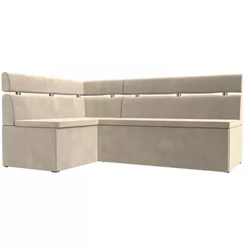 Кухонный угловой диван Классик левый угол (Микровельвет/Бежевый) Лига Диванов 117983L