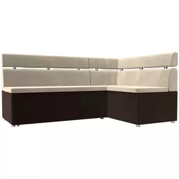 Кухонный угловой диван Классик правый (основа микровельвет бежевый, компаньон микровельвет коричневый) Лига Диванов 28777