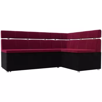 Кухонный угловой диван Классик правый (основа микровельвет бордовый, компаньон микровельвет черный) Лига Диванов 114381