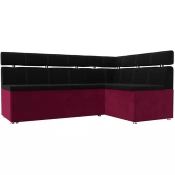 Кухонный угловой диван Классик правый (основа микровельвет черный, компаньон микровельвет бордовый) Лига Диванов 114388