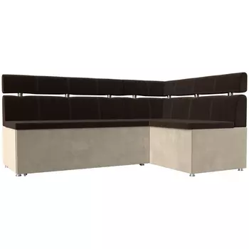 Кухонный угловой диван Классик правый (основа микровельвет коричневый, компаньон микровельвет бежевый) Лига Диванов 28778