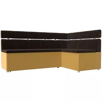 Кухонный угловой диван Классик правый (основа микровельвет коричневый, компаньон микровельвет желтый) Лига Диванов 114384