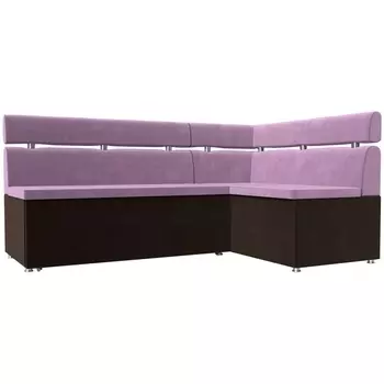 Кухонный угловой диван Классик правый (основа микровельвет сиреневый, компаньон микровельвет коричневый) Лига Диванов 114387