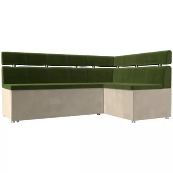 Кухонный угловой диван Классик правый (основа микровельвет зеленый, компаньон микровельвет бежевый) Лига Диванов 106574