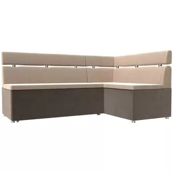 Кухонный угловой диван Классик правый (основа велюр бежевый, компаньон велюр коричневый) Лига Диванов 106587