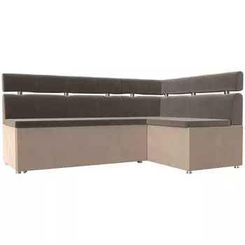 Кухонный угловой диван Классик правый (основа велюр коричневый, компаньон велюр бежевый) Лига Диванов 106584