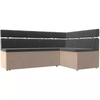 Кухонный угловой диван Классик правый (основа велюр серый, компаньон велюр бежевый) Лига Диванов 106588