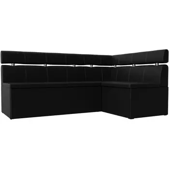 Кухонный угловой диван Классик правый угол (Экокожа/Черный) Лига Диванов 118002