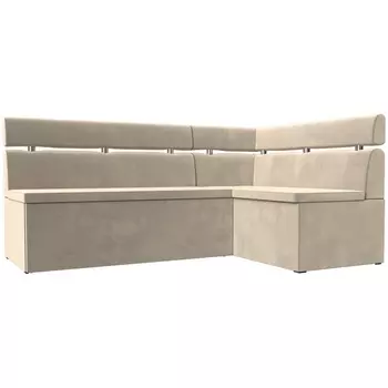 Кухонный угловой диван Классик правый угол (Микровельвет/Бежевый) Лига Диванов 117983