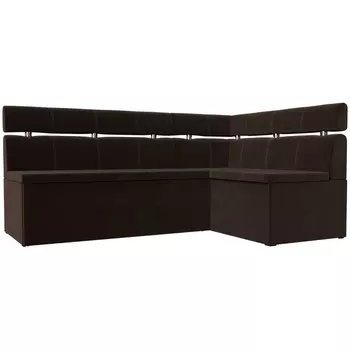 Кухонный угловой диван Классик правый угол (Микровельвет/Коричневый) Лига Диванов 117988