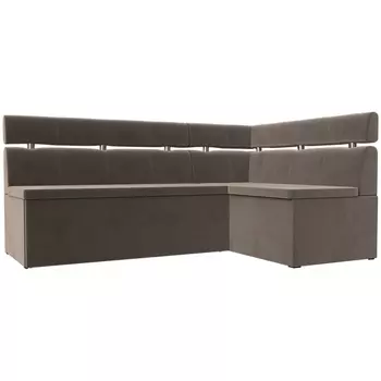 Кухонный угловой диван Классик правый угол (Велюр/Коричневый) Лига Диванов 117979