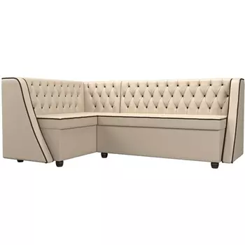 Кухонный угловой диван Лофт левый (экокожа бежевая, кант экокожа коричневая) Лига Диванов 104601L