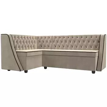 Кухонный угловой диван Лофт левый (микровельвет бежевый, кант микровельвет коричневый) Лига Диванов 112628L