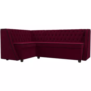 Кухонный угловой диван Лофт левый (микровельвет бордовый, кант микровельвет черный) Лига Диванов 109436L