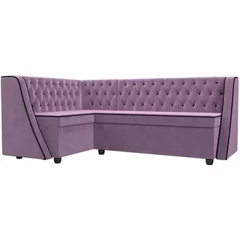 Кухонный угловой диван Лофт левый (микровельвет сиреневый, кант микровельвет черный) Лига Диванов 109439L