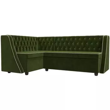 Кухонный угловой диван Лофт левый (микровельвет зеленый, кант микровельвет бежевый) Лига Диванов 104594L