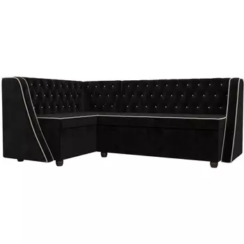 Кухонный угловой диван Лофт левый (велюр черный, кант велюр бежевый) Лига Диванов 104592L