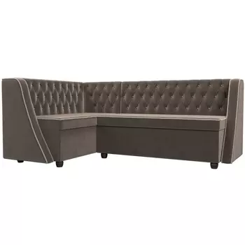 Кухонный угловой диван Лофт левый (велюр коричневый, кант велюр бежевый) Лига Диванов 104589L