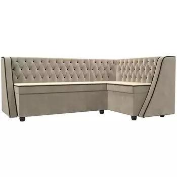 Кухонный угловой диван Лофт правый (микровельвет бежевый, кант микровельвет коричневый) Лига Диванов 112628