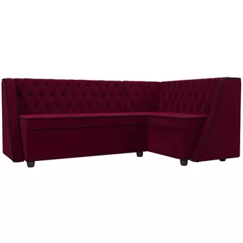 Кухонный угловой диван Лофт правый (микровельвет бордовый, кант микровельвет черный) Лига Диванов 109436