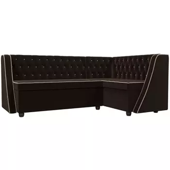 Кухонный угловой диван Лофт правый (микровельвет коричневый, кант микровельвет бежевый) Лига Диванов 104595