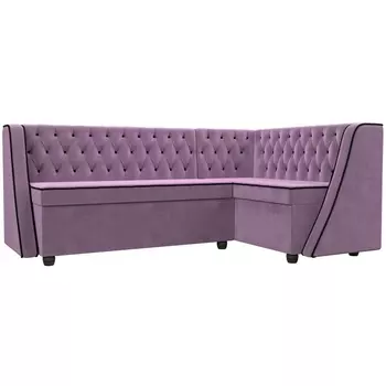 Кухонный угловой диван Лофт правый (микровельвет сиреневый, кант микровельвет черный) Лига Диванов 109439