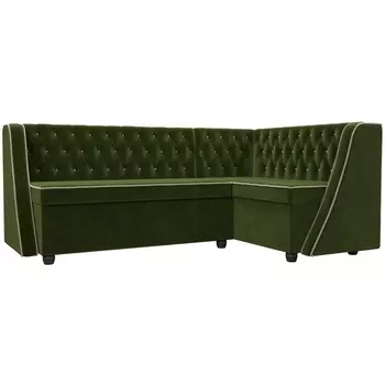 Кухонный угловой диван Лофт правый (микровельвет зеленый, кант микровельвет бежевый) Лига Диванов 104594