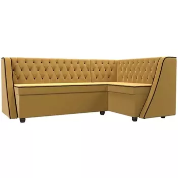 Кухонный угловой диван Лофт правый (микровельвет желтый, кант микровельвет коричневый) Лига Диванов 109437