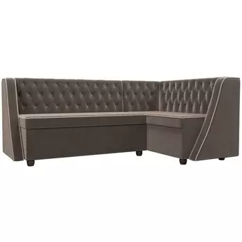 Кухонный угловой диван Лофт правый (велюр коричневый, кант велюр бежевый) Лига Диванов 104589