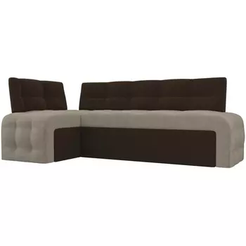 Кухонный угловой диван Люксор левый (основа микровельвет бежевый, компаньон микровельвет коричневый) Лига Диванов 28604L